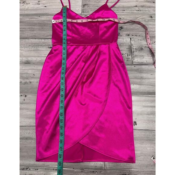 Lulus Hot Pink Satin Wrap Slip Dress XS Party Cocktail Barbiecore - Picture 12 of 15